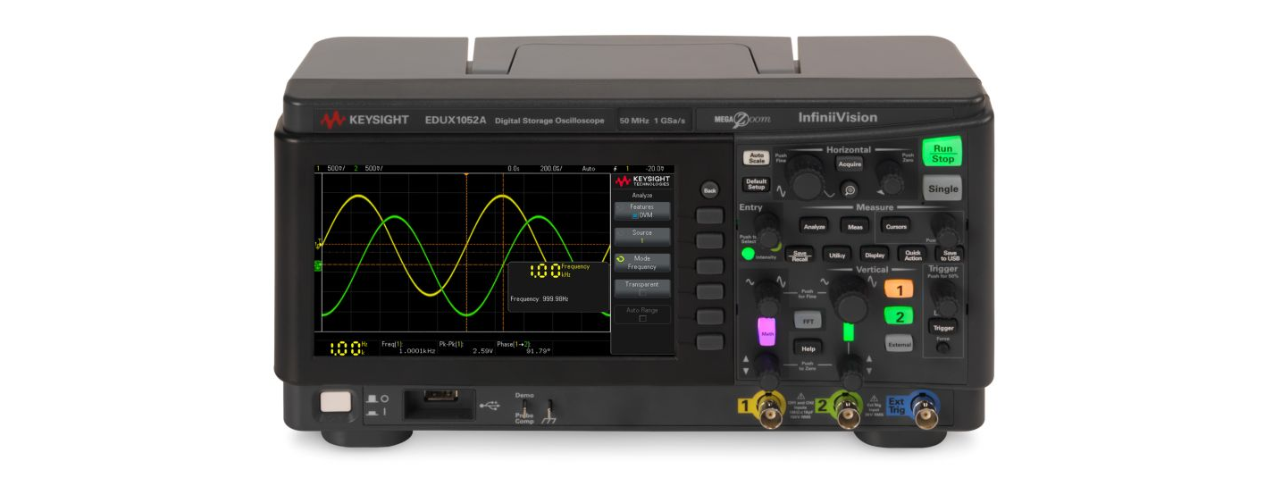 EDUX1052A 示波器：50 MHz，2 個模擬通道